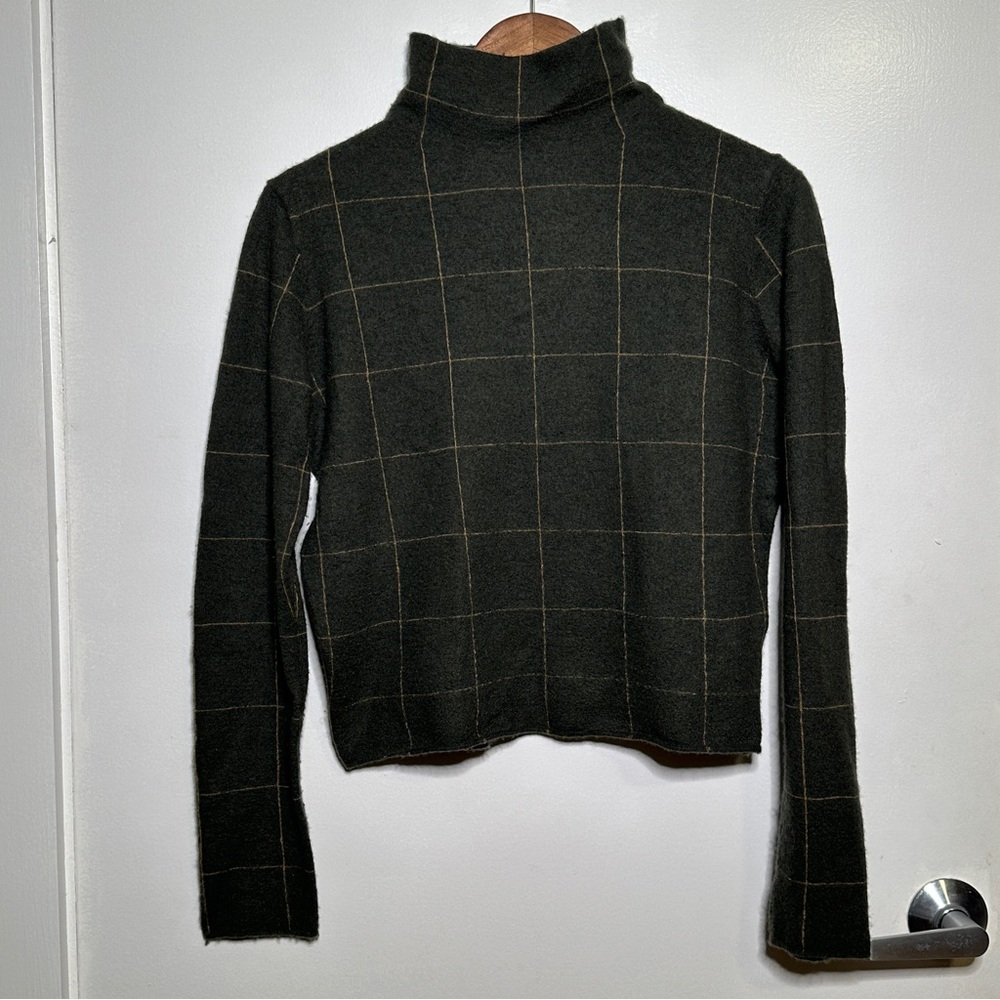 Vince 100% Cashmere Windowpane Turtleneck Sweater Women’s M Hunter Green